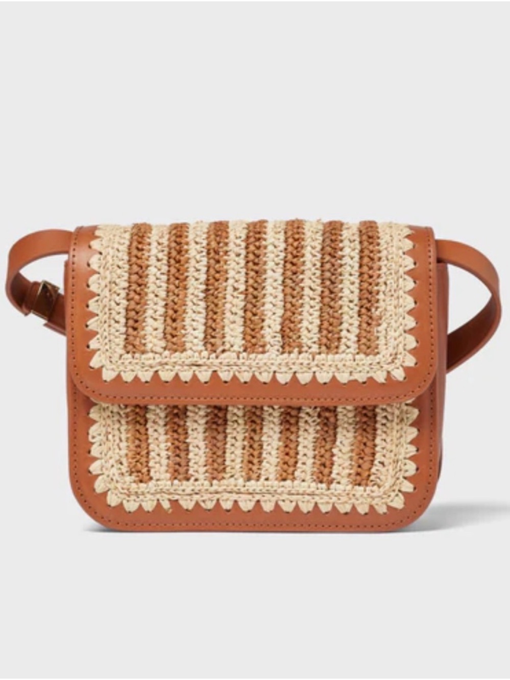 Loeffler Randall Kenton Crocheted Raffia and Leather Purse Crossbody